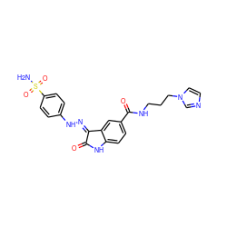 NS(=O)(=O)c1ccc(N/N=C2\C(=O)Nc3ccc(C(=O)NCCCn4ccnc4)cc32)cc1 ZINC000013470462