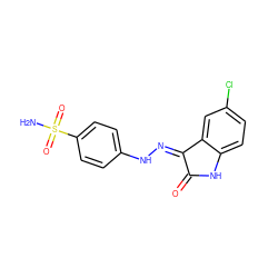 NS(=O)(=O)c1ccc(N/N=C2\C(=O)Nc3ccc(Cl)cc32)cc1 ZINC000013470427