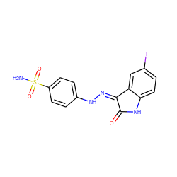 NS(=O)(=O)c1ccc(N/N=C2\C(=O)Nc3ccc(I)cc32)cc1 ZINC000013470445