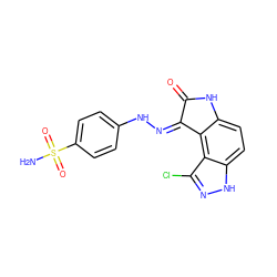 NS(=O)(=O)c1ccc(N/N=C2\C(=O)Nc3ccc4[nH]nc(Cl)c4c32)cc1 ZINC000013470479