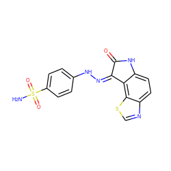 NS(=O)(=O)c1ccc(N/N=C2\C(=O)Nc3ccc4ncsc4c32)cc1 ZINC000013470480