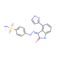 NS(=O)(=O)c1ccc(N/N=C2\C(=O)Nc3cccc(-c4cc[nH]n4)c32)cc1 ZINC000012355035