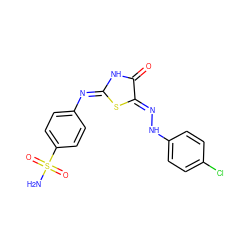 NS(=O)(=O)c1ccc(N=C2NC(=O)/C(=N/Nc3ccc(Cl)cc3)S2)cc1 ZINC000653833232