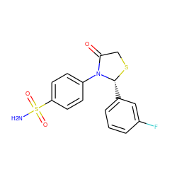 NS(=O)(=O)c1ccc(N2C(=O)CS[C@@H]2c2cccc(F)c2)cc1 ZINC000096917053