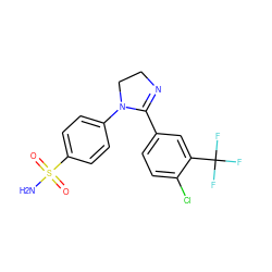 NS(=O)(=O)c1ccc(N2CCN=C2c2ccc(Cl)c(C(F)(F)F)c2)cc1 ZINC000299829778