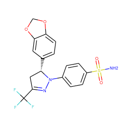 NS(=O)(=O)c1ccc(N2N=C(C(F)(F)F)C[C@@H]2c2ccc3c(c2)OCO3)cc1 ZINC000299839386