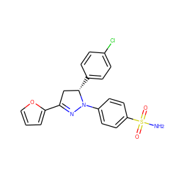 NS(=O)(=O)c1ccc(N2N=C(c3ccco3)C[C@@H]2c2ccc(Cl)cc2)cc1 ZINC000653780546