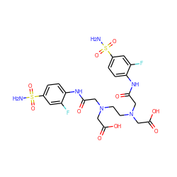 NS(=O)(=O)c1ccc(NC(=O)CN(CCN(CC(=O)O)CC(=O)Nc2ccc(S(N)(=O)=O)cc2F)CC(=O)O)c(F)c1 ZINC000029230389