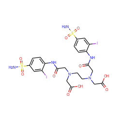 NS(=O)(=O)c1ccc(NC(=O)CN(CCN(CC(=O)O)CC(=O)Nc2ccc(S(N)(=O)=O)cc2I)CC(=O)O)c(I)c1 ZINC000150535512