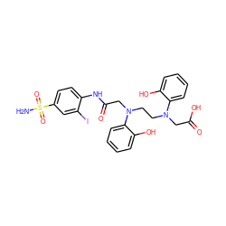 NS(=O)(=O)c1ccc(NC(=O)CN(CCN(CC(=O)O)c2ccccc2O)c2ccccc2O)c(I)c1 ZINC000029244718