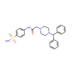 NS(=O)(=O)c1ccc(NC(=O)CN2CCN(C(c3ccccc3)c3ccccc3)CC2)cc1 ZINC000023468080