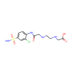 NS(=O)(=O)c1ccc(NC(=O)CNCCNCC(=O)O)c(Cl)c1 ZINC000022925389