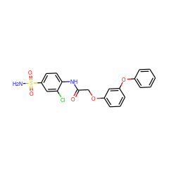 NS(=O)(=O)c1ccc(NC(=O)COc2cccc(Oc3ccccc3)c2)c(Cl)c1 ZINC000029043876