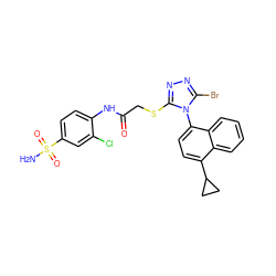 NS(=O)(=O)c1ccc(NC(=O)CSc2nnc(Br)n2-c2ccc(C3CC3)c3ccccc23)c(Cl)c1 ZINC000043152059