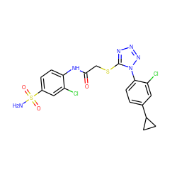 NS(=O)(=O)c1ccc(NC(=O)CSc2nnnn2-c2ccc(C3CC3)cc2Cl)c(Cl)c1 ZINC000028823592