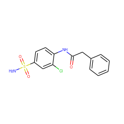 NS(=O)(=O)c1ccc(NC(=O)Cc2ccccc2)c(Cl)c1 ZINC000033857334