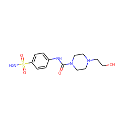 NS(=O)(=O)c1ccc(NC(=O)N2CCN(CCO)CC2)cc1 ZINC000018175141