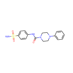 NS(=O)(=O)c1ccc(NC(=O)N2CCN(c3ccccc3)CC2)cc1 ZINC000018174957