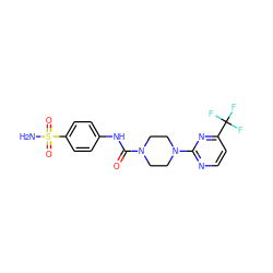 NS(=O)(=O)c1ccc(NC(=O)N2CCN(c3nccc(C(F)(F)F)n3)CC2)cc1 ZINC000473086866