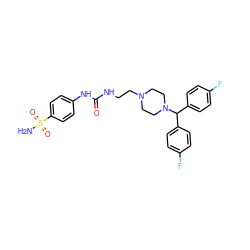 NS(=O)(=O)c1ccc(NC(=O)NCCN2CCN(C(c3ccc(F)cc3)c3ccc(F)cc3)CC2)cc1 ZINC001772626111