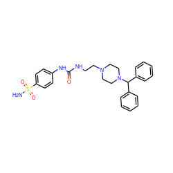 NS(=O)(=O)c1ccc(NC(=O)NCCN2CCN(C(c3ccccc3)c3ccccc3)CC2)cc1 ZINC001772590787