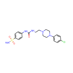 NS(=O)(=O)c1ccc(NC(=O)NCCN2CCN(c3ccc(Cl)cc3)CC2)cc1 ZINC001772637344