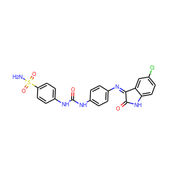 NS(=O)(=O)c1ccc(NC(=O)Nc2ccc(N=C3C(=O)Nc4ccc(Cl)cc43)cc2)cc1 ZINC000474607915