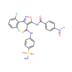 NS(=O)(=O)c1ccc(NC(=O)c2c(-c3c(Cl)cccc3Cl)noc2NC(=O)c2ccc([N+](=O)[O-])cc2)cc1 ZINC001772580109