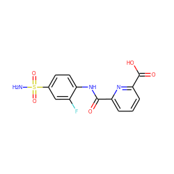 NS(=O)(=O)c1ccc(NC(=O)c2cccc(C(=O)O)n2)c(F)c1 ZINC000013799111