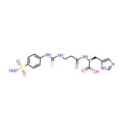 NS(=O)(=O)c1ccc(NC(=S)NCCC(=O)N[C@@H](Cc2cnc[nH]2)C(=O)O)cc1 ZINC000013835664