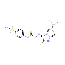 NS(=O)(=O)c1ccc(NC(=S)NN=C2C(=O)Nc3ccc([N+](=O)[O-])cc32)cc1 ZINC001772570315