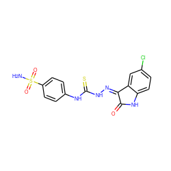 NS(=O)(=O)c1ccc(NC(=S)NN=C2C(=O)Nc3ccc(Cl)cc32)cc1 ZINC001772586101