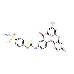 NS(=O)(=O)c1ccc(NC(=S)Nc2ccc(-c3c4ccc(=O)cc-4oc4cc(O)ccc34)c(C(=O)O)c2)cc1 ZINC000028468381