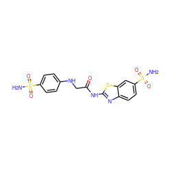 NS(=O)(=O)c1ccc(NCC(=O)Nc2nc3ccc(S(N)(=O)=O)cc3s2)cc1 ZINC000473097067