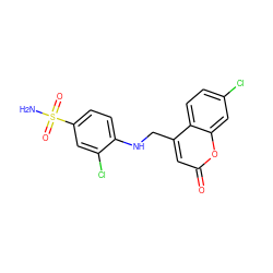 NS(=O)(=O)c1ccc(NCc2cc(=O)oc3cc(Cl)ccc23)c(Cl)c1 ZINC000027734699