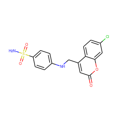 NS(=O)(=O)c1ccc(NCc2cc(=O)oc3cc(Cl)ccc23)cc1 ZINC000027741075