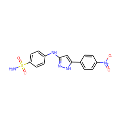 NS(=O)(=O)c1ccc(Nc2cc(-c3ccc([N+](=O)[O-])cc3)[nH]n2)cc1 ZINC000003817815