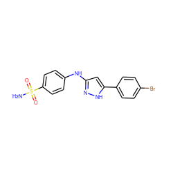 NS(=O)(=O)c1ccc(Nc2cc(-c3ccc(Br)cc3)[nH]n2)cc1 ZINC000013538168