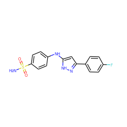 NS(=O)(=O)c1ccc(Nc2cc(-c3ccc(F)cc3)n[nH]2)cc1 ZINC000013538165