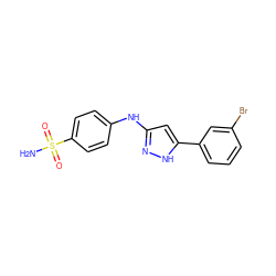 NS(=O)(=O)c1ccc(Nc2cc(-c3cccc(Br)c3)[nH]n2)cc1 ZINC000013538159