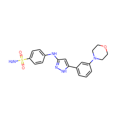 NS(=O)(=O)c1ccc(Nc2cc(-c3cccc(N4CCOCC4)c3)[nH]n2)cc1 ZINC000012355070