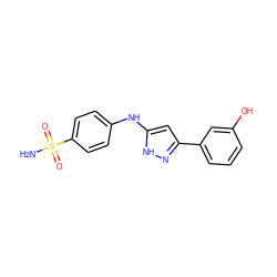 NS(=O)(=O)c1ccc(Nc2cc(-c3cccc(O)c3)n[nH]2)cc1 ZINC000013538184