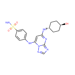 NS(=O)(=O)c1ccc(Nc2cc(N[C@H]3CC[C@H](O)CC3)nc3ncnn23)cc1 ZINC000253640375