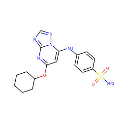 NS(=O)(=O)c1ccc(Nc2cc(OC3CCCCC3)nc3ncnn23)cc1 ZINC000014948097