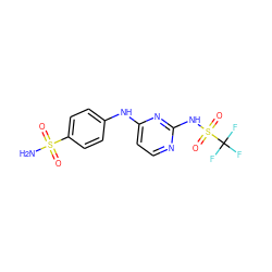 NS(=O)(=O)c1ccc(Nc2ccnc(NS(=O)(=O)C(F)(F)F)n2)cc1 ZINC000013835291