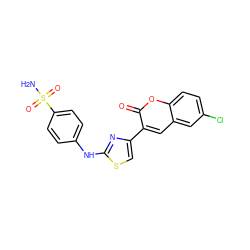 NS(=O)(=O)c1ccc(Nc2nc(-c3cc4cc(Cl)ccc4oc3=O)cs2)cc1 ZINC000653864113