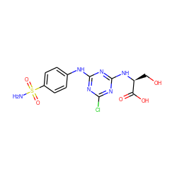 NS(=O)(=O)c1ccc(Nc2nc(Cl)nc(N[C@@H](CO)C(=O)O)n2)cc1 ZINC000072108684