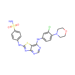 NS(=O)(=O)c1ccc(Nc2nc3ncnc(Nc4ccc(N5CCOCC5)c(Cl)c4)c3s2)cc1 ZINC000034874962