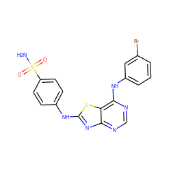 NS(=O)(=O)c1ccc(Nc2nc3ncnc(Nc4cccc(Br)c4)c3s2)cc1 ZINC000040395432