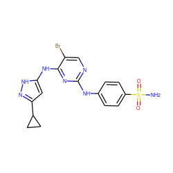 NS(=O)(=O)c1ccc(Nc2ncc(Br)c(Nc3cc(C4CC4)n[nH]3)n2)cc1 ZINC000038269453